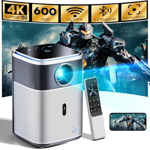 Projector with Wifi and Bluetooth, 4K Projector Support Full HD 1080P Video Projector, 600ANSI Movie Projector, Auto 6D Keystone&Zoom,400" Max Bild Compatible with Android/iOS/Laptop/HDMI/USB(Black)