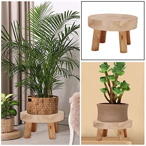 AOTISBAO 5.5IN Small Solid Wood Garden Plant Pot Riser Display Stands Flower Pot Holder Indoor Round Plant Stand for Indoor Outdoor Patio Garden(Mini Models) 5