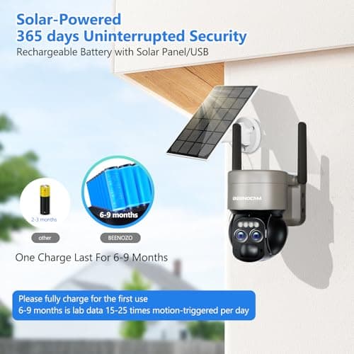 BEENOCAM 4K/8MP Solar Security Cameras Wireless Outdoor, Dual Lens 360°PTZ Solar Camera Outdoor Wireless Cameras for Home Security with 2.4/5GHz, PIR Human Detection, Color Night Vision, 2-Way Audio 6