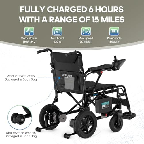 Electric Wheelchair for Adults Lightweight Foldable Electric Wheelchair for Seniors Motorized Wheelchair Power Wheelchairs for Adults (Black) 5