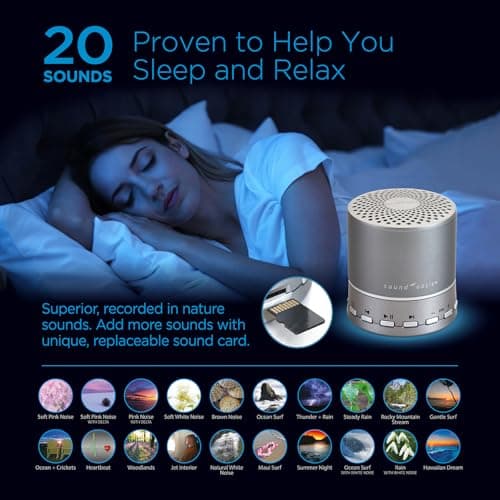 Sound Oasis Bluetooth White Noise Machine – Portable Sound Machine with 20 Non-Looping Nature, Pink & Brown Noise Sounds, Tinnitus Masker for Sleep, Baby, Office & Travel, Rechargeable 6