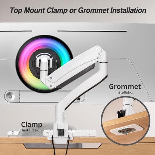 AVLT Single 17"-57" Super Ultrawide Monitor Arm for Screens Up to 59.5 lbs, Premium Aluminum Desk Stand, Adjustable Pneumatic Height, Full Motion Swivel Tilt Rotation, USB-C & USB-A Ports, White 7