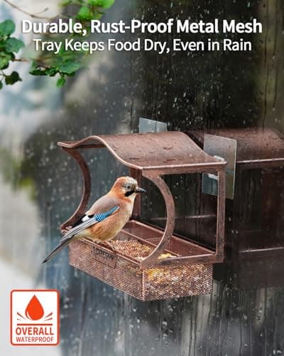 Window Bird Feeder, Metal - with Strong Suction Cups, Large Outdoor for Viewing Bird Watching Gift (Curved) 5