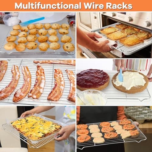 P&P CHEF Cooling Baking Rack Pack of 2, 16.6" x 11.5", Stainless Steel Cooling Racks for Cooking Baking Roasting Grilling Drying, Dense Wires & Smooth Edge, Easy to Clean, Silver 7