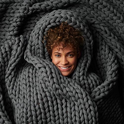 Bearaby Cotton Hand-Knit Weighted Blankets for Adults - Chunky Knit Blanket - Sustainable, Breathable, Organic, Cooling Weighted Blanket - Machine Washable (Asteroid Grey, 10 lbs, 40"x64")