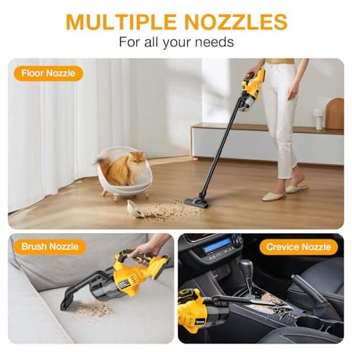 Handheld Cordless Vacuum, Compatible with Dewalt 20V Battery, Handheld Vacuum Cleaner with Washable HEPA Filter, Powerful Suction Cleaner for Car, Carpets, Furniture (Battery Not Included) 6