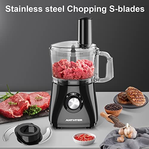 Anthter 600W Professional Food Processor - 7 Cups, Reversible Discs, Blades for Chopping, Slicing, Purees & Dough 7