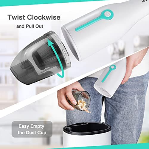 HAUSHOF Handheld Vacuum, Cordless Car Vacuum Cleaner 8000PA/12000PA 2 Modes with Cleaning Brush, Rechargeable Portable Mini Vacuum for Car, Home and Pet(White) 7