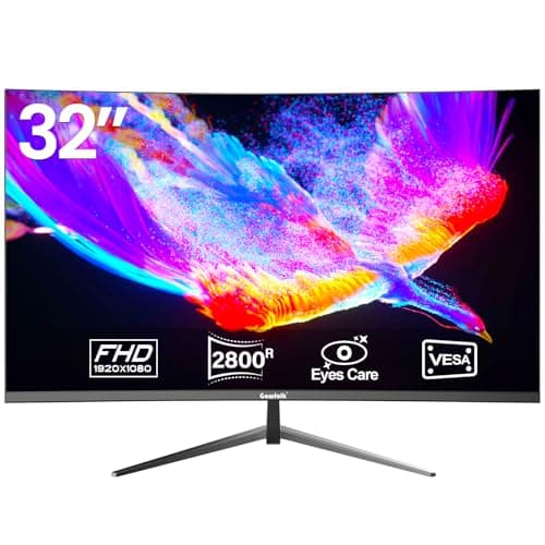 Gawfolk 32 Inch Computer Monitor, Ultra-Thin Zero Frame, 75Hz Full HD 1920 x 1080p Curved Display, HDMI/VGA, Home Office Business PC Monitor