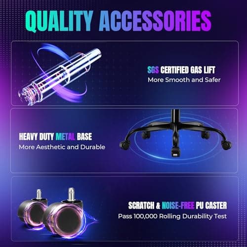 GTPLAYER Gaming Chair with Foot Rest & Racing Style RGB LED Lights, Breathable Fabric for Home Office Desk, Ergonomic High Back Computer Chair with Headrest & Lumbar Support, RGB Black 10