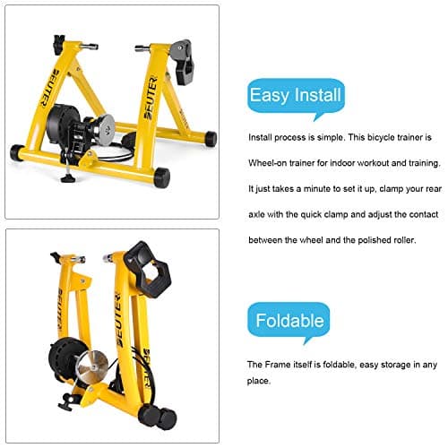 Bike Trainer, Magnetic Bicycle Stationary Stand for Indoor Exercise Riding, 26-29" & 700C Wheels, Quick Release Skewer & Front Wheel Riser Block Included 5