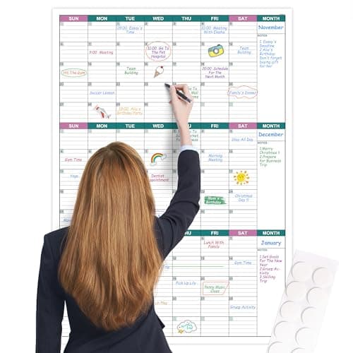 Large Dry Erase Calendar for Wall - Undated 3 Month Wall Calendar, 28" x 40"(Vertical), Wall Calendar Dry Erase for Home, Office, Classroom