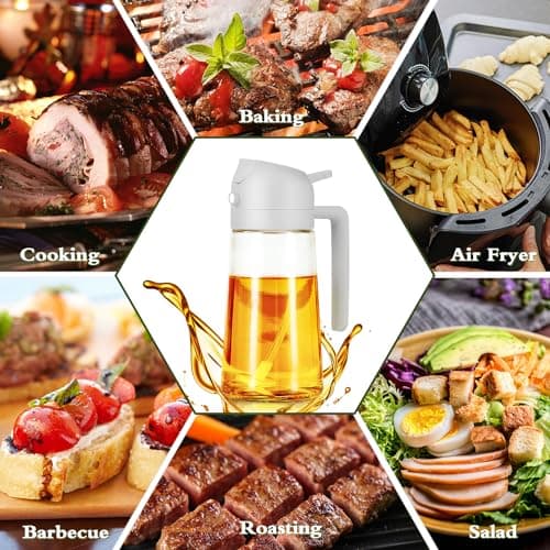 Oil Spray Bottle, 2 in 1 Oil Spray and Oil Container, 470ml/ 16oz Olive Oil Spray Bottle,Cooking Oil Spray Glass for Used for Air Fryer, Baking, Grilling(GREY) 7