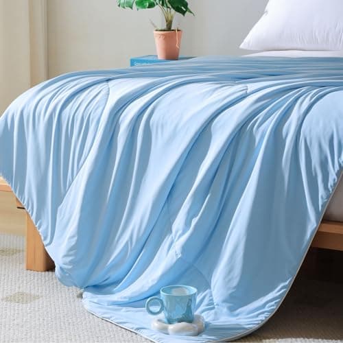 YIKUSH Cooling Blankets for Hot Sleepers and Night Sweats Cooling Comforter Cozy Blanket Blue Summer Comforter Bed Breathable Soft Lightweight Silk Smooth Twin Size 66in.x 90in 7