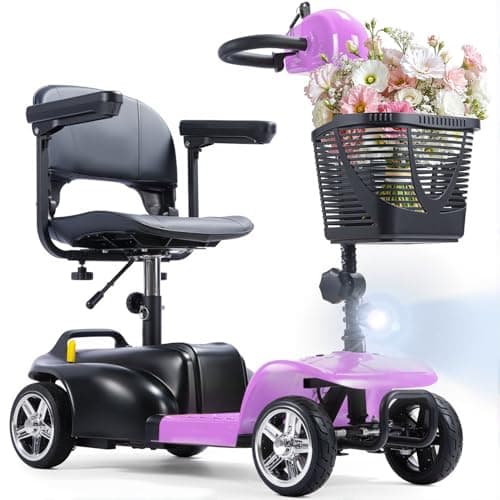 SAYYEAH 4 Wheels Mobility Scooter for Adults&Seniors, Max Speed:6mph, Mobility Scooter for Travel, with LED Headlights and Basket, Charger Included, (Purple/red/Blue/Silver) (Purple)