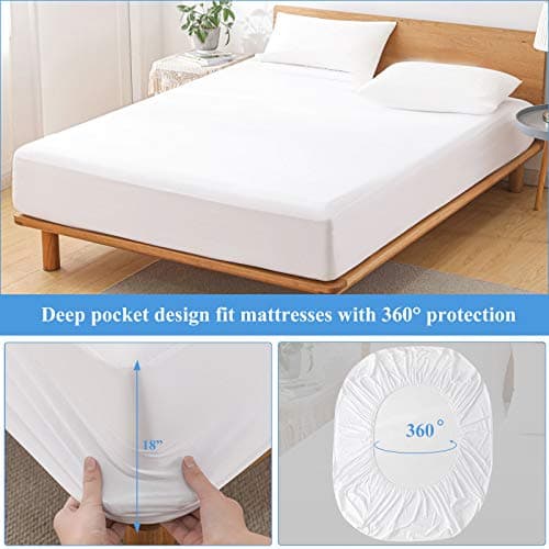 2 Pack Twin Size Premium Waterproof Mattress Protector, Soft Breathable Mattress Pad, Noiseless Waterproof Bed Cover - Stretch to 21" Fitted Deep Pocket Mattress Protection 6
