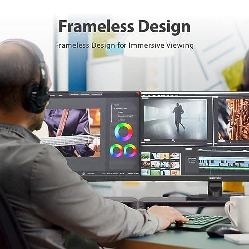 Gigastone 27 inch IPS LED Back Light Monitor 2-Pack 75Hz FHD 1920 x 1080, 178° Wide View Frameless, Dual Monitor, 5ms, Built-in Speakers, Eye Care Technology, Ergonomic Tilt VESA Mount, HDMI VGA 4