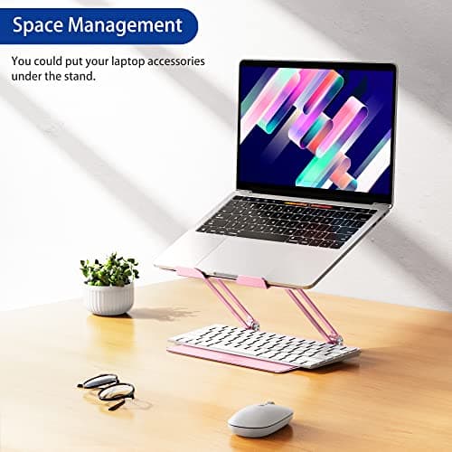 BESIGN LS10 Aluminum Laptop Stand, Ergonomic Adjustable Notebook Stand, Computer Holder Compatible with Air, Pro, Dell, HP, Lenovo More 10-14" Laptops, Pink 9
