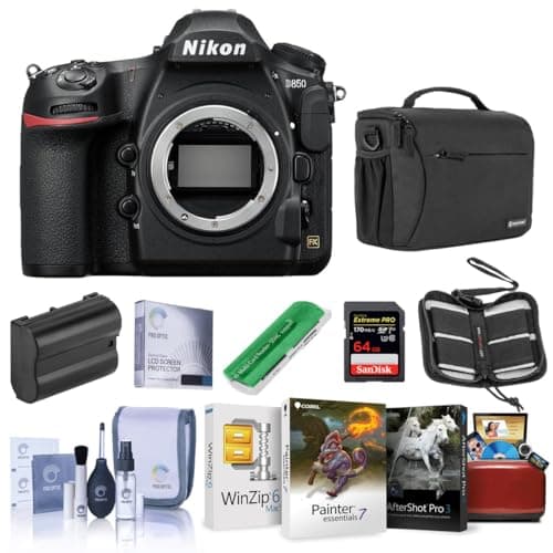 Nikon D850 DSLR Camera Body - Bundle With 64GB SDXC U3 Card, Camera Case, Spare Battery, Cleaning Kit, Memory Wallet, Card Reader, Glass Screen Protector Mac Software Package