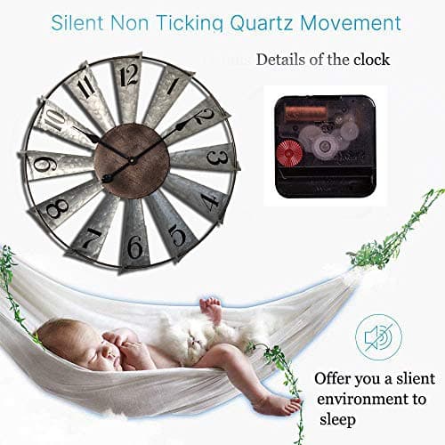 Mrocioa 24inch Windmill Distressed Metal Wall Clocks Rustic Large Decorative Clock Oversized Farmhouse Decor,Non Ticking,Battery Operated 5