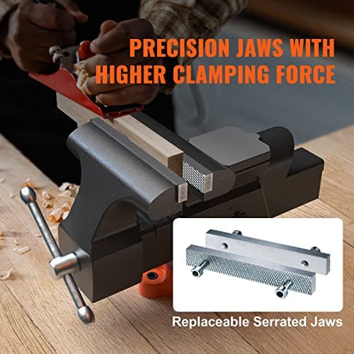 VEVOR Bench Vise, 6-inch Jaw Width 5.9-inch Jaw Opening, 360-Degree Swivel Locking Base Multipurpose Vise w/Anvil, Heavy Duty Ductile Iron Workbench Vise w/Bolts & Nuts, for Drilling, Pipe Cutting 10