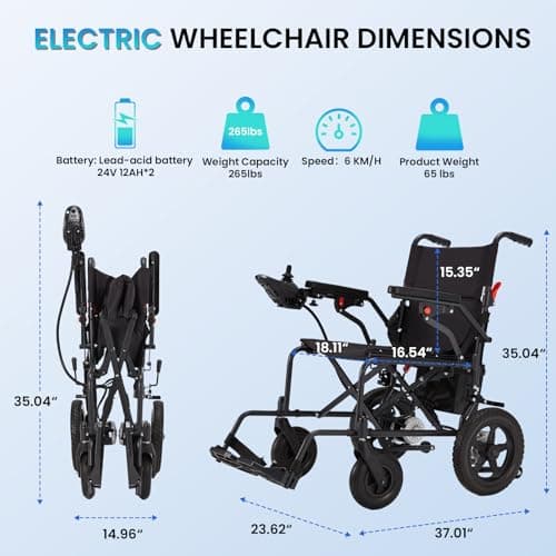 BNEHS Foldable Electric Wheelchair for Adults, Lightweight Power Wheelchair with 500W Dual Motor, Storage Bag, 15 Miles Long Range, All-Terrain Motorized Wheelchair Suitable for Seniors, Black 7