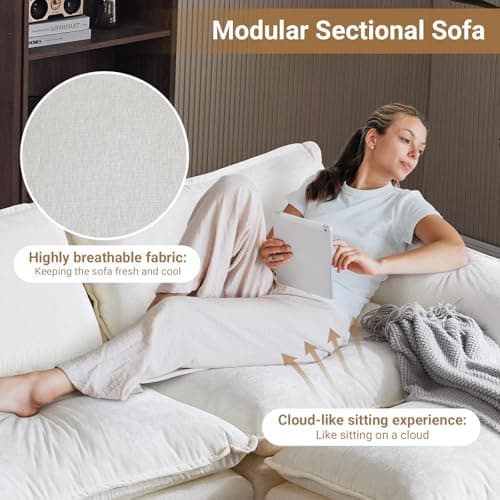 VINGLI 87" Convertible Sectional Sofa,L-Shaped Deep Seat Sofa Couch for Living Room,Modern 2-Seat Loveseat Sofa with Ottoman for Small Space(Creamy White, 87") 8