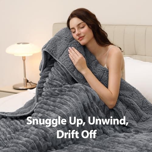 UINIU Sherpa Fleece Weighted Blanket with 3D Ribbed Stripes, 15 lbs Soft Flannel Heavy Throw Blanket for Couch Bed Sofa, Heavy Thick Blankets with Glass Beads, Great for Sleep, 48" x 72" 5