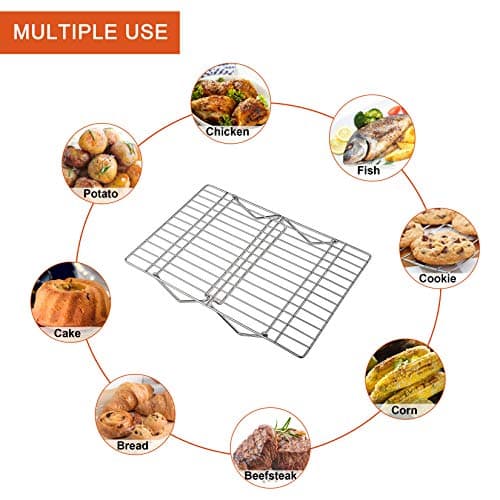 P&P CHEF Cooling Rack, 5-Tier Stainless Steel Stackable Baking Cooking Racks for Cooling Roasting Grilling, Collapsible & Heavy Duty, Oven Safe & Easy Clean, 15" x 10", Silver 5