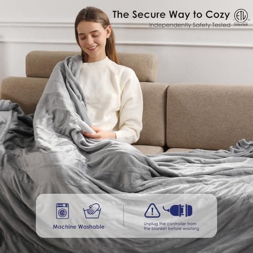 Electric Blanket Heated Blanket Full Size with 5 Heat Levels & 10 Hrs Timer, Premium Cozy Double Flannel Heating Blanket, Fast Heating & Overheating Protection, Grandma Birthday Gifts(Subtle Grey) 7