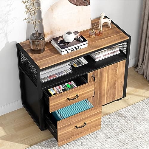 Tribesigns Modern File Cabinet with Drawers for Letter-Size, Lockable lateral Filing Cabinet Printer Stand with Door& Caster for Home Office.Desk Not Included 6