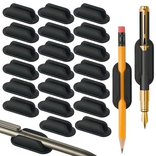 VZZNN 20 PCS Adhesive Pencil Holders, Silicone Marker Organizer for Desk, Notebook, Wall or Clipboard, Reusable Teacher Supplies for Classroom, Office, School Accessories (Black)