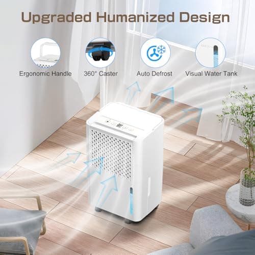 Tolife Dehumidifier,3000Sq.Ft 32Pint Dehumidifier for Home - with Drain Hose Ideal for Bedroom Bathroom RV and Basements,Intelligent Humidity Control,Dry Clothes Mode,24H Timer,Auto Defrost,White 7