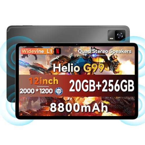 Headwolf HPad6 Helio G99 Octa Core Android Tablet, 20GB RAM + 256GB ROM, 12 Inch 2K Display Gaming Tablet, 8800mAh Battery, Widevine L1, 16MP+8MP Camera, Quad Speaker, 2.4/5G WiFi