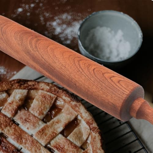 TUSIWIT Classic Sapele Wooden Rolling Pin With Handles,Wood Baking Roller （17''L x 1.77"W) 4