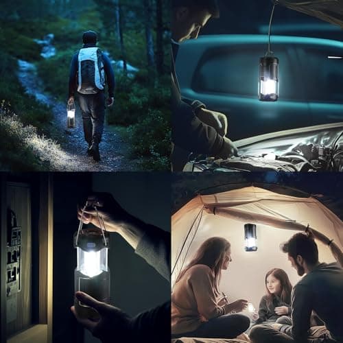 2 Pack Collapsible LED Camping Lantern, Consciot USB C Rechargeable and Battery Powered 2-in-1 Emergency Light with Flashlight and Magnetic Base, Power Outages Hurricane Supplies Survival Kits,Black 8