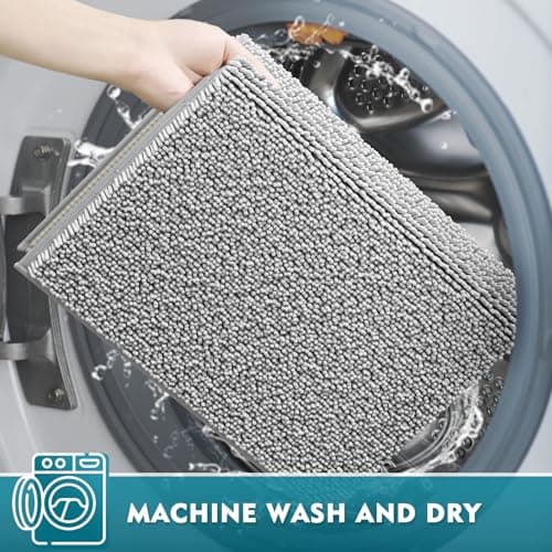 RUN HELIX Bathroom Rugs Set 3 Pieces Extra Soft and Absorbent Shaggy Non-Slip Bath Rugs, Chenille Bathroom Mats, Bathrooms Set with Toilet Rugs, Perfect Bath Mats for Bath Tub, Shower, Light Grey 7