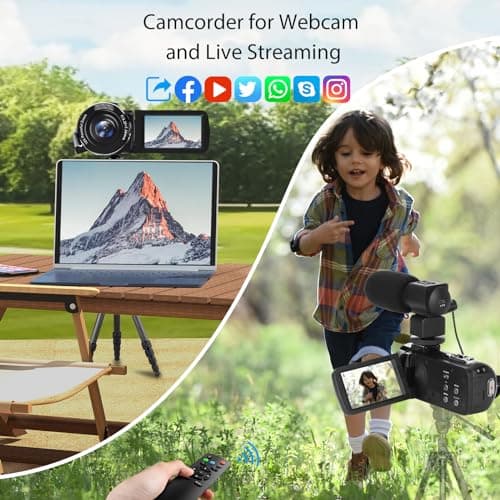 Video Camera, 8K Camcorder 48MP 15FPS UHD WiFi Vlogging Camera with IR Night Vision for YouTube, 3" Touch Screen 18X Digital Zoom, with Fill Light, Mic, Stabilizer, Lens Hood, Remote and 2 Batteries 5