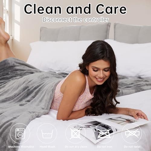 McJaw Electric Heated Blanket Full Size - 72''x84'', Super Soft Double-Sided Flannel, 10 Hrs Auto Shut Off, 4 Heating Levels, Machine Washable, Grey 5