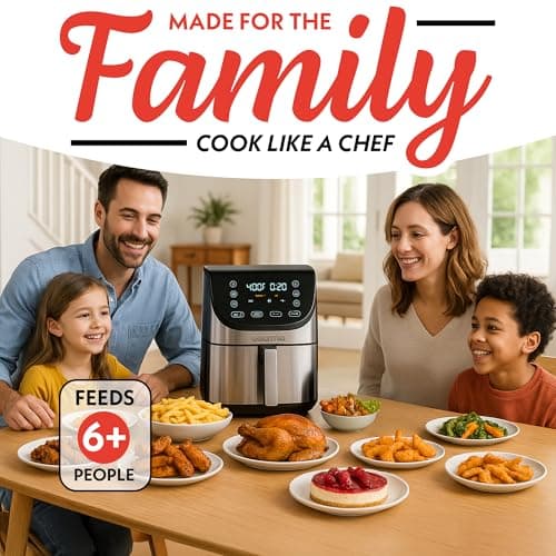 Gourmia Air Fryer - 8 Qt Extra Large Capacity, FryForce360º, Digital Display with 12 Presets, Roast, Bake, Broil, Dehydrate, Dishwasher Safe Accessories, Stainless Steel 8
