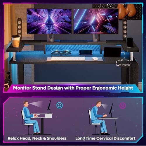 Bestier LED Electric Standing Desk Adjustable Height, 58x26 Inch Large Sit Stand Desk with Monitor Stand, Ergonomic Rising Office Workstation, Headphone Hook & Storage Bag 6