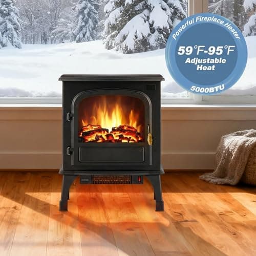 DUMOS Electric Fireplace Heater, 26” Freestanding Electric Fireplace Stove with 3D Flame Effect & Remote Control, Stylish Stove for Home with Safety Features, Adjustable Heat & 12H Timer, Charcoal 7