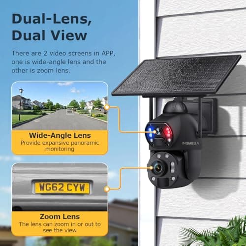 INQMEGA 4G LTE Solar Security Camera, 50X Optical Zoom, 6MP Dual-Screen Wireless Camera with Color Night Vision, PIR Motion Sensor, 2 Way Talk, Include 4G Card 3
