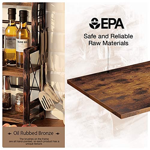 Rolanstar Spice Rack Organizer with Wire Basket, 3-Tier Wooden Shelf Organizer, 16.9" Seasoning Rack Rustic 6