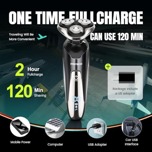 Electric Razor for Men - Rechargeable Electric Shaver for Men, Rechargeable Waterproof Wet Dry Cordless Razor 6