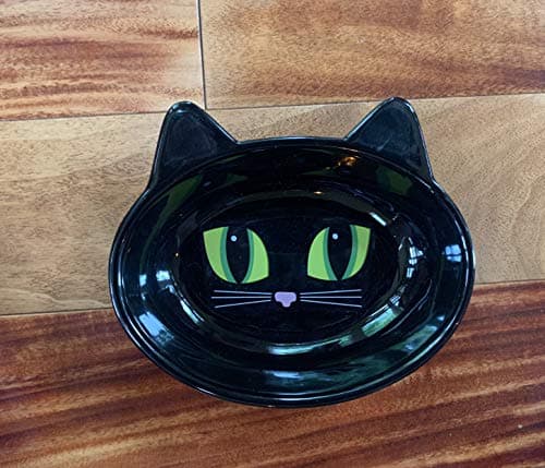 PetRageous 10011 Oval Frisky Kitty Stoneware Cat Bowl 5.5-Inch Wide and 1.5-Inch Tall Saucer with 5.3-Ounce Capacity and Dishwasher Safe is Great for Cats, Ceramic, Black 6
