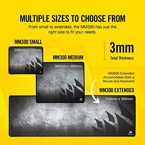 Corsair MM300 - Anti-Fray Cloth Gaming Mouse Pad - High-Performance Mouse Pad Optimized for Gaming Sensors - Designed for Maximum Control - Extended, Multi Color 6