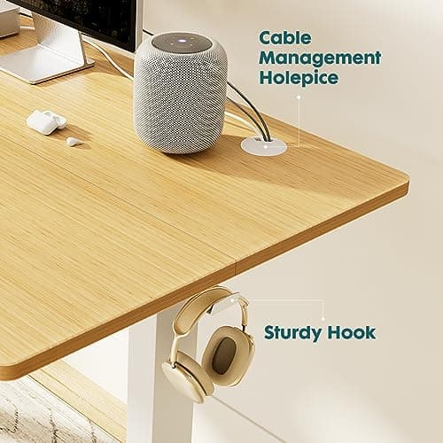 Elevon Electric Adjustable Height Standing Desk - 40 x 24 inch Sit to Stand Up Desk with Splice Board, Rising Home Office Computer Table with 2 Hook and Wire Hole for Work 6