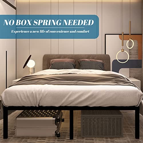 Chezisam Queen Bed Frame 18 "High Sturdy Steel Slat Bed Frame Queen Size Base Heavy Duty Platform Bed Under-Bed Storage Space, No Box Spring Needed Easy Assembly, Non-Slip and Noiseless,Black 6