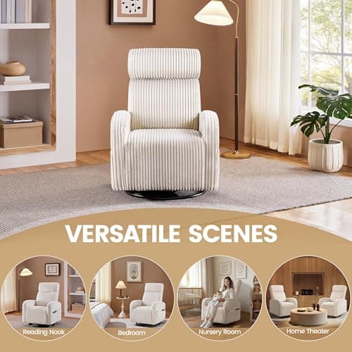 Yaheetech 360° Swivel Glider Chair for Nursery, Rocking Chair Nursing Chair with Side Pockets, Corduroy Glider for Living Room with High Back Beige 7